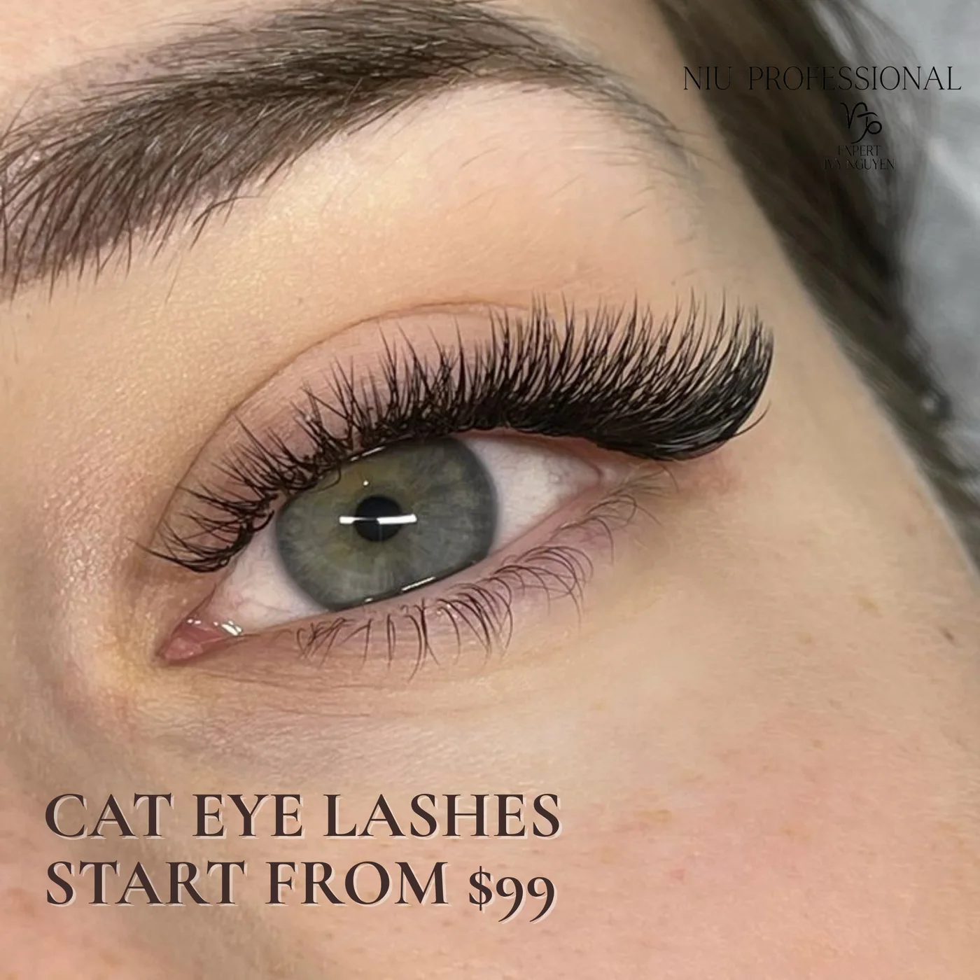 Cat eye lash extensions by NIU Professional